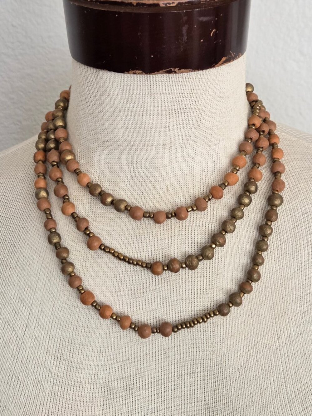 Extra Long Terra Cotta Bead Necklace